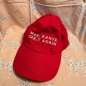 Red Cap with Embroidered Text Kanye